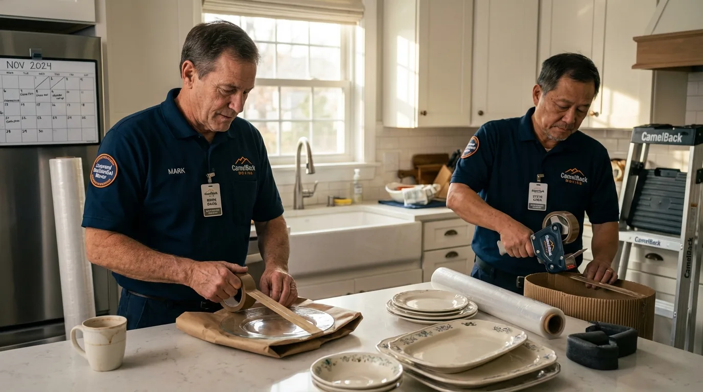 Professional crew packing kitchen dishware in Taylor, PA